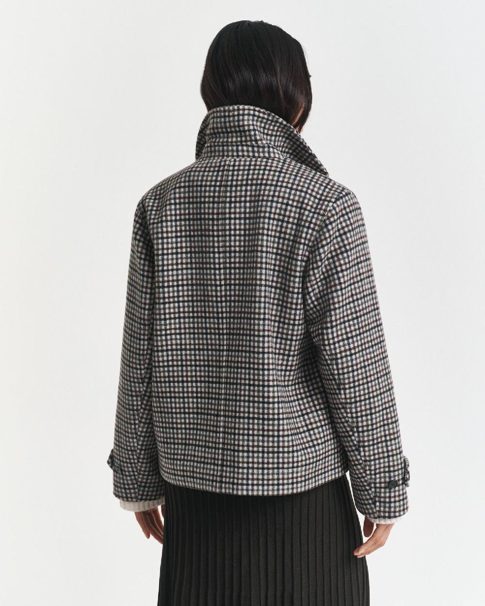 Gant Short Checked Wool Blend Car Coat Putty