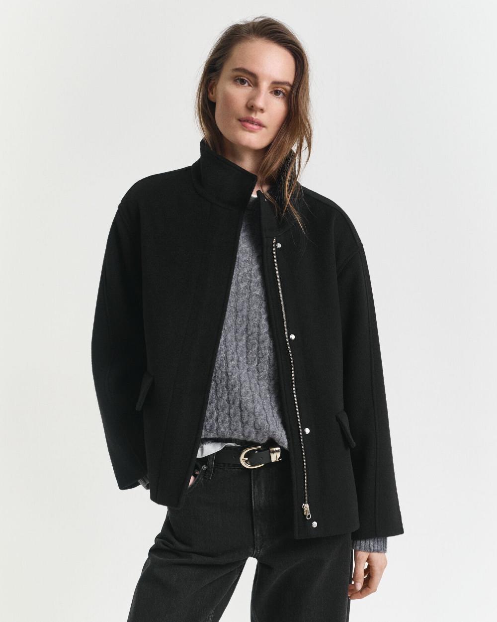 gant Short Wool Zip Jacket black