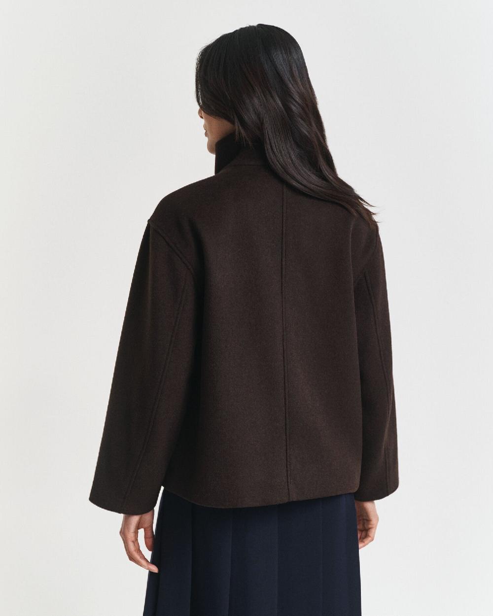 Gant Short Wool Zip Jacket Deep Brown