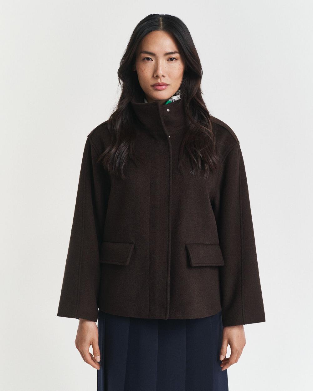Gant Short Wool Zip Jacket Deep Brown