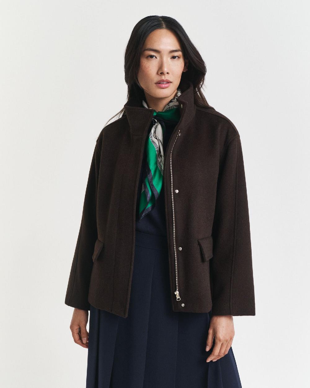 gant Short Wool Zip Jacket deep brown