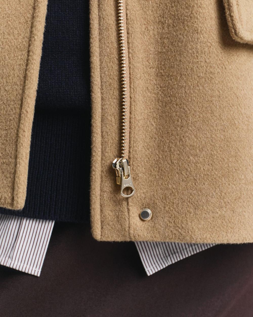 Gant Short Wool Zip Jacket Warm Khaki
