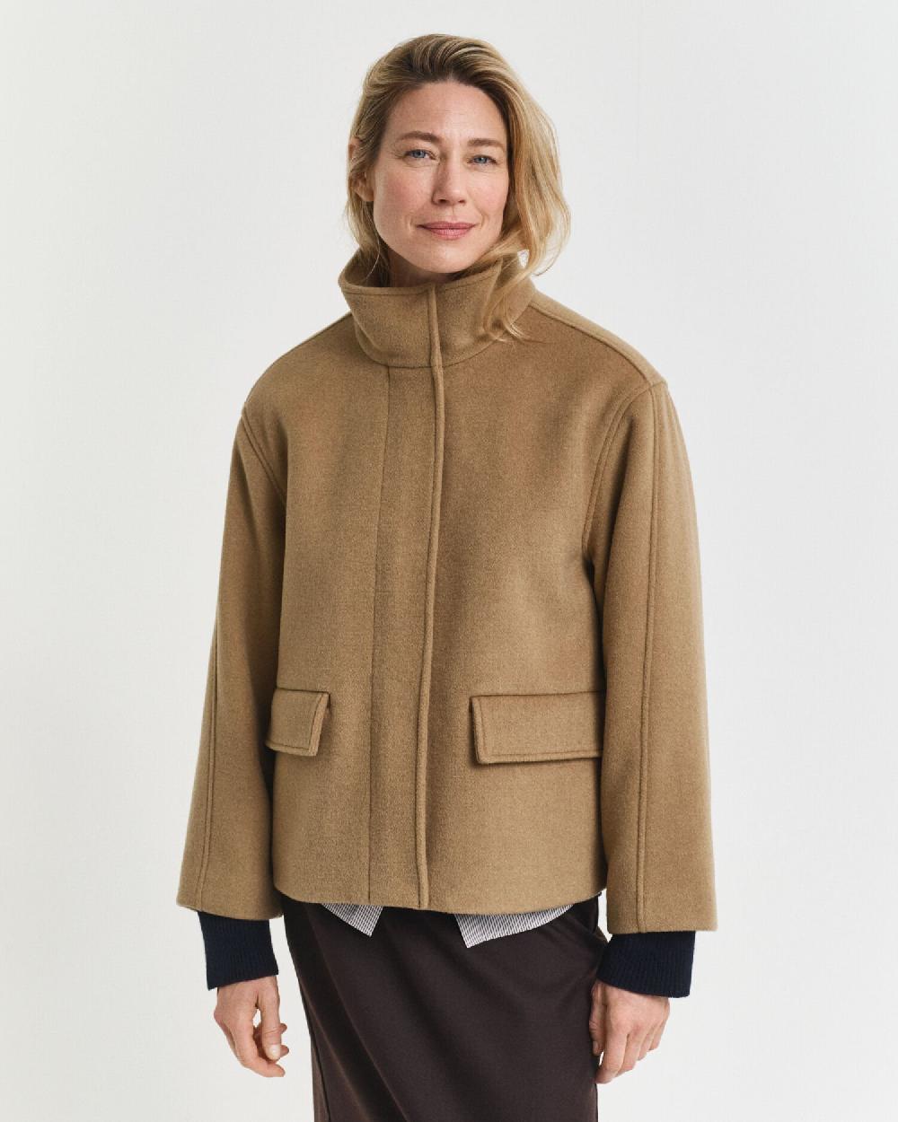 Gant Short Wool Zip Jacket Warm Khaki