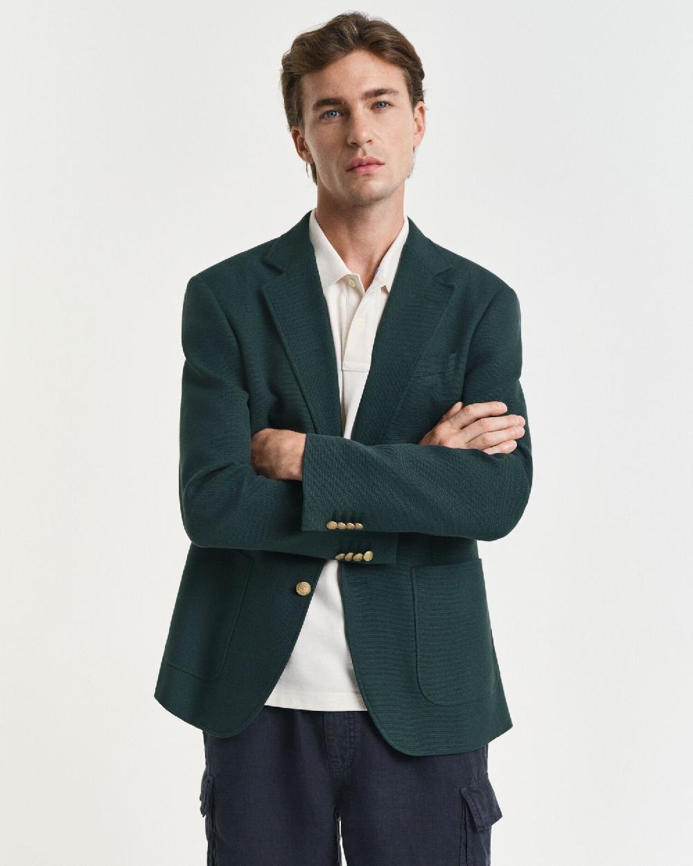 gant Slim Fit Cotton Club Blazer tartan green