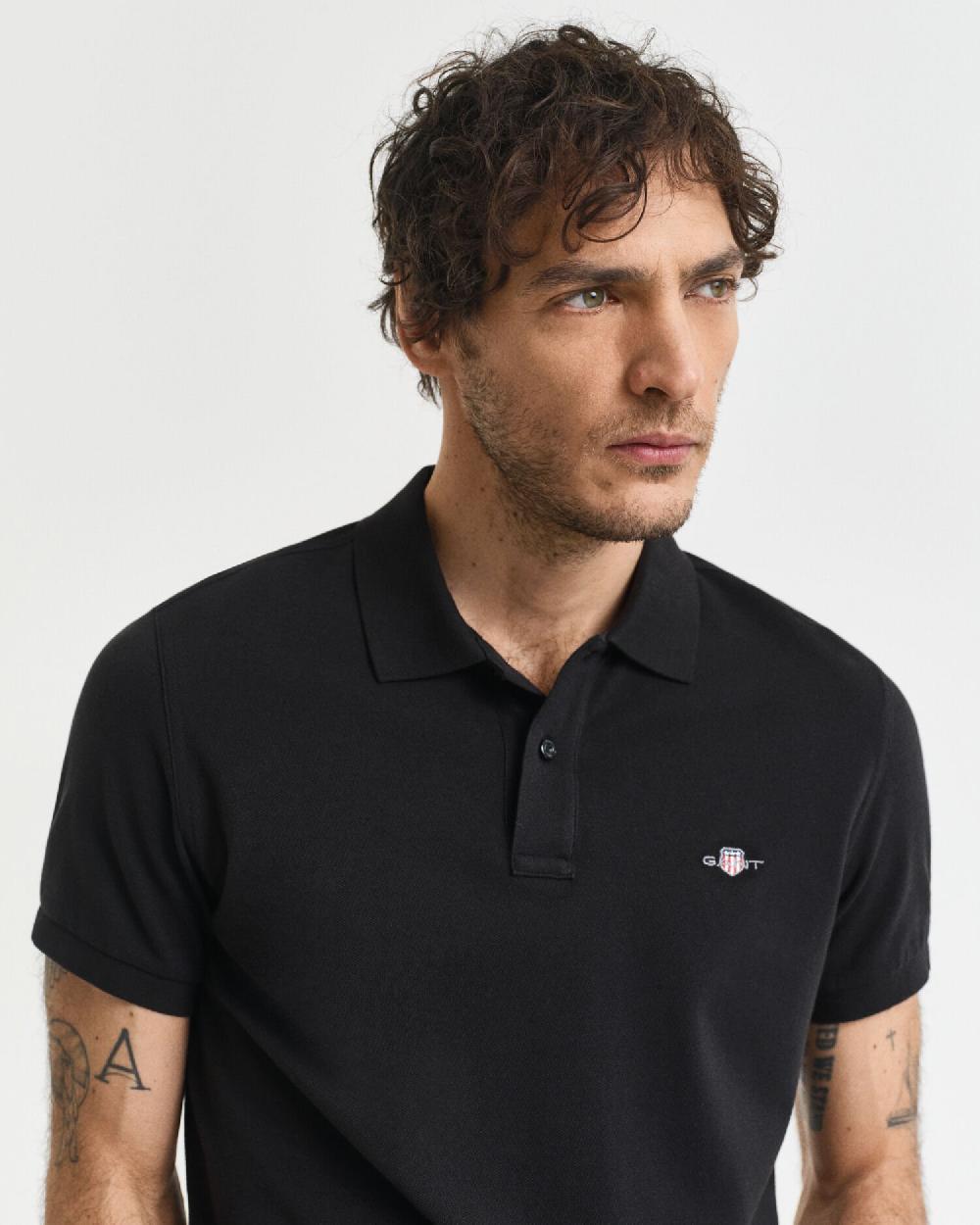 Gant Slim Fit Shield Piqué Polo Shirt Black