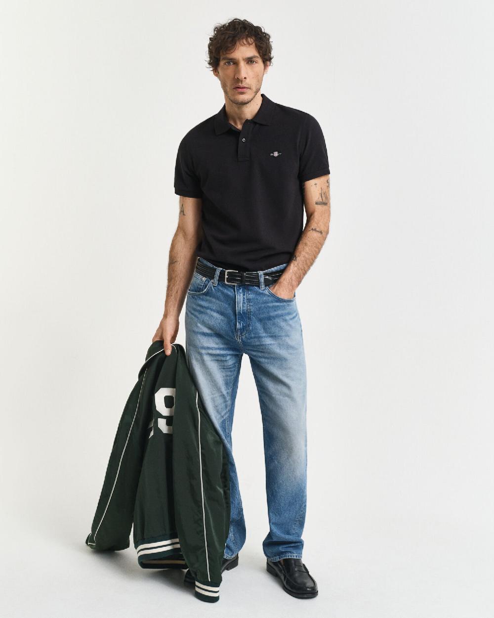 Gant Slim Fit Shield Piqué Polo Shirt Black