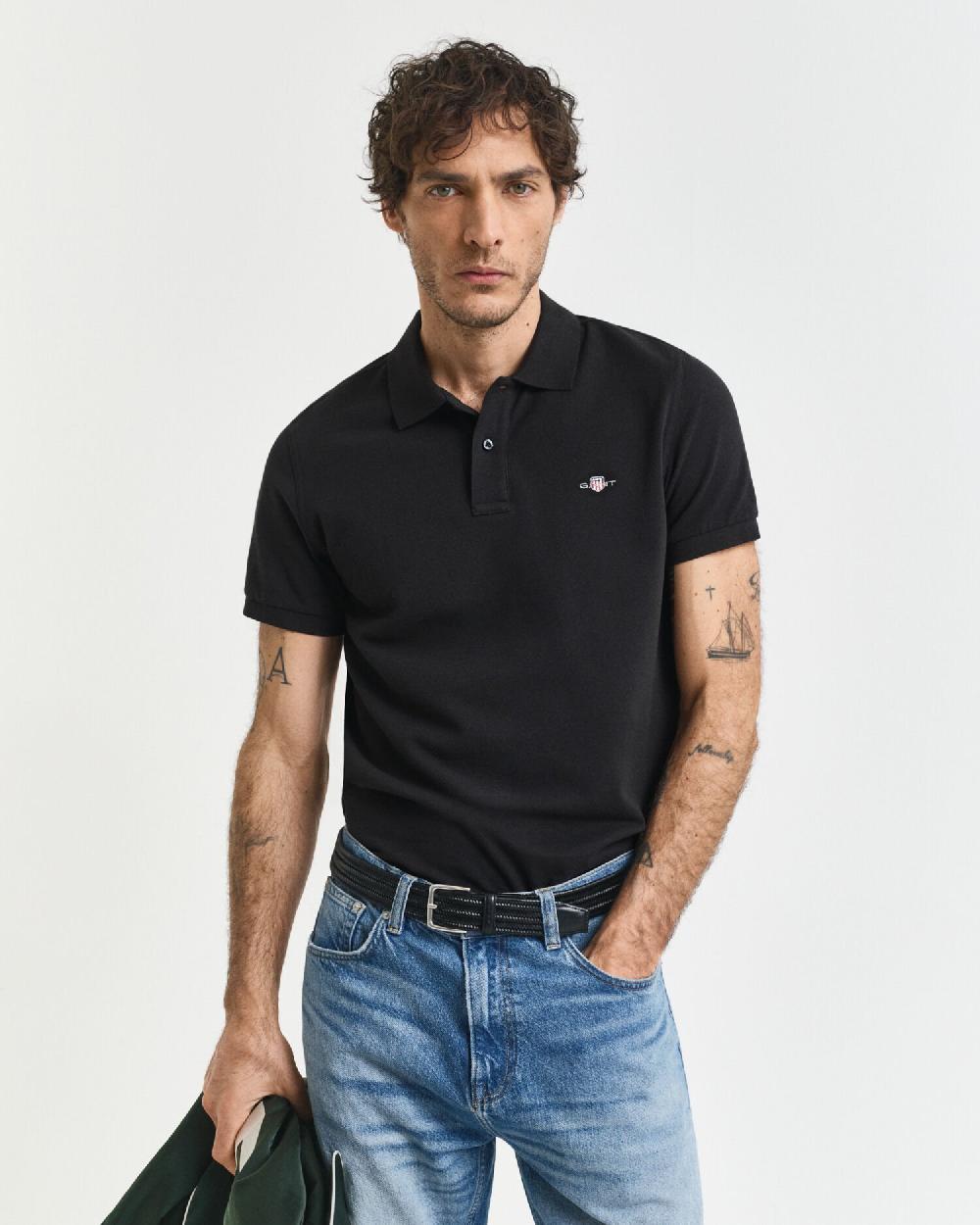 gant Slim Fit Shield Piqué Polo Shirt black