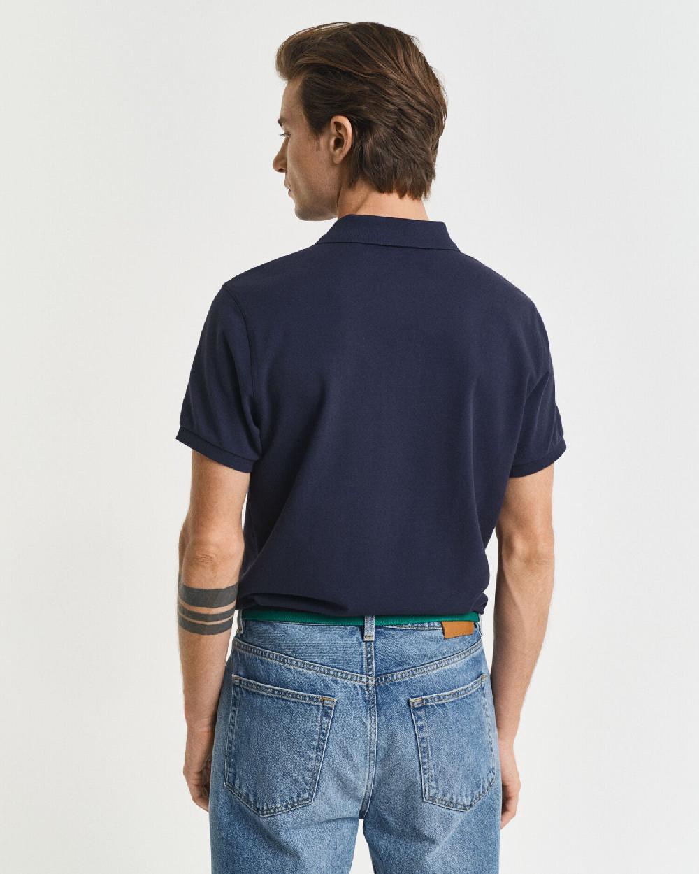 Gant Slim Fit Shield Piqué Polo Shirt Evening Blue