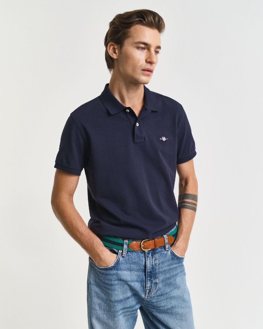 gant Slim Fit Shield Piqué Polo Shirt evening blue