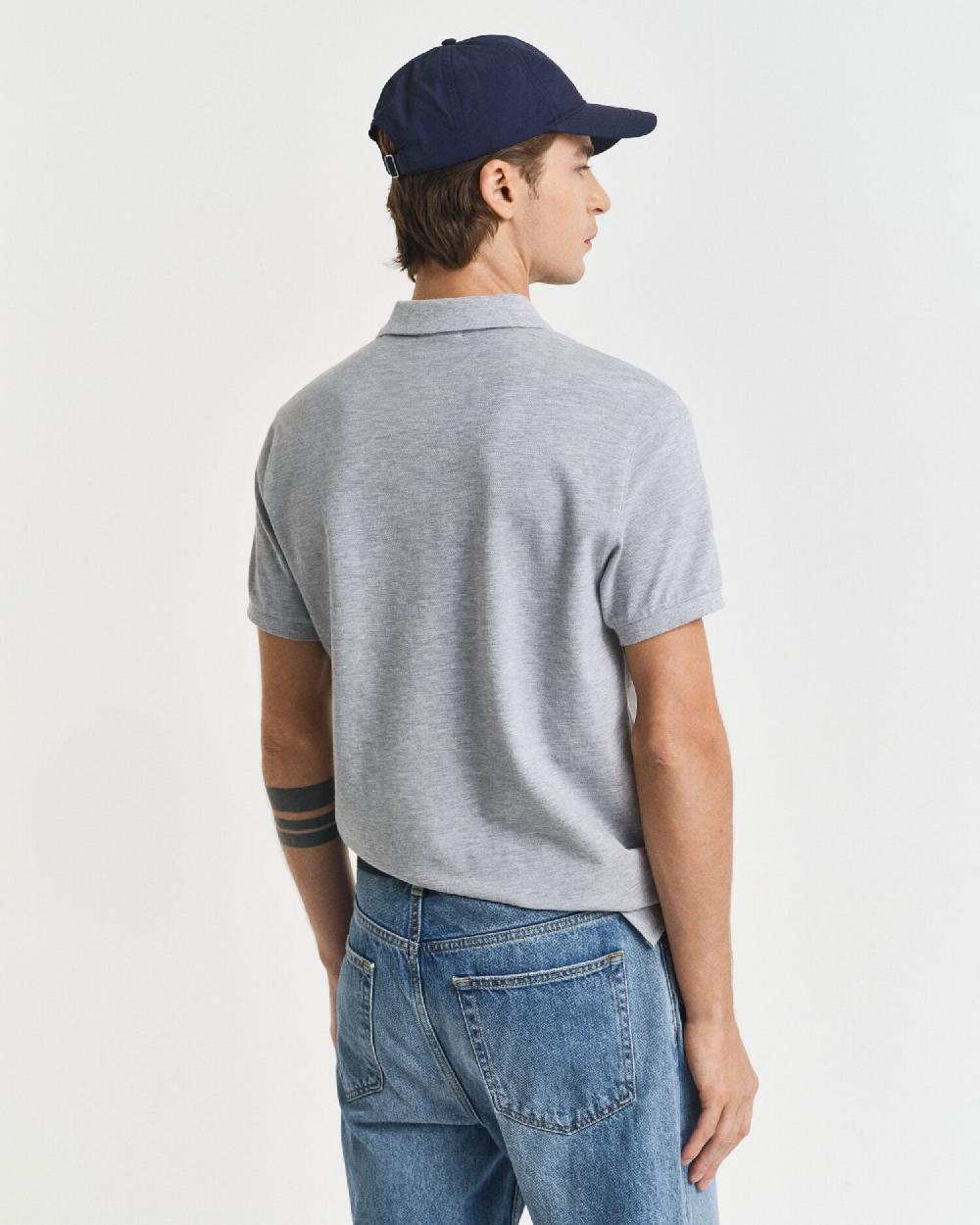 Gant Slim Fit Shield Piqué Polo Shirt Grey Melange