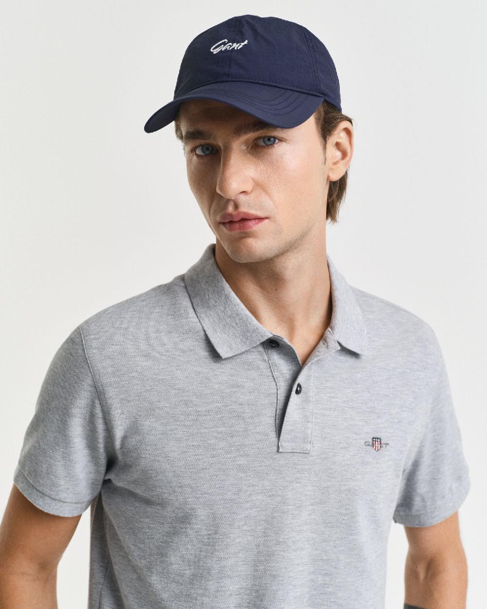Gant Slim Fit Shield Piqué Polo Shirt Grey Melange