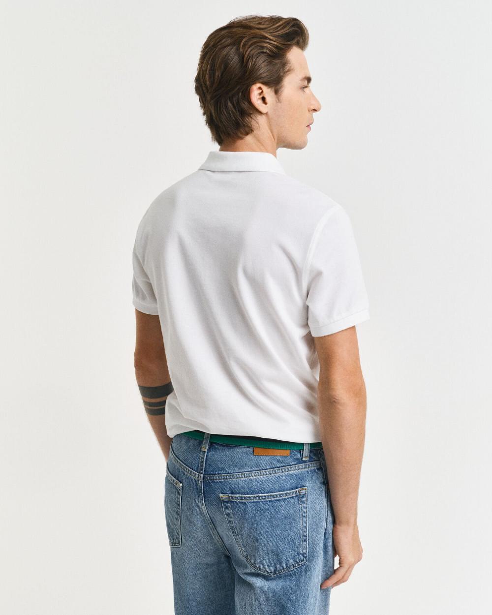 Gant Slim Fit Shield Piqué Polo Shirt White
