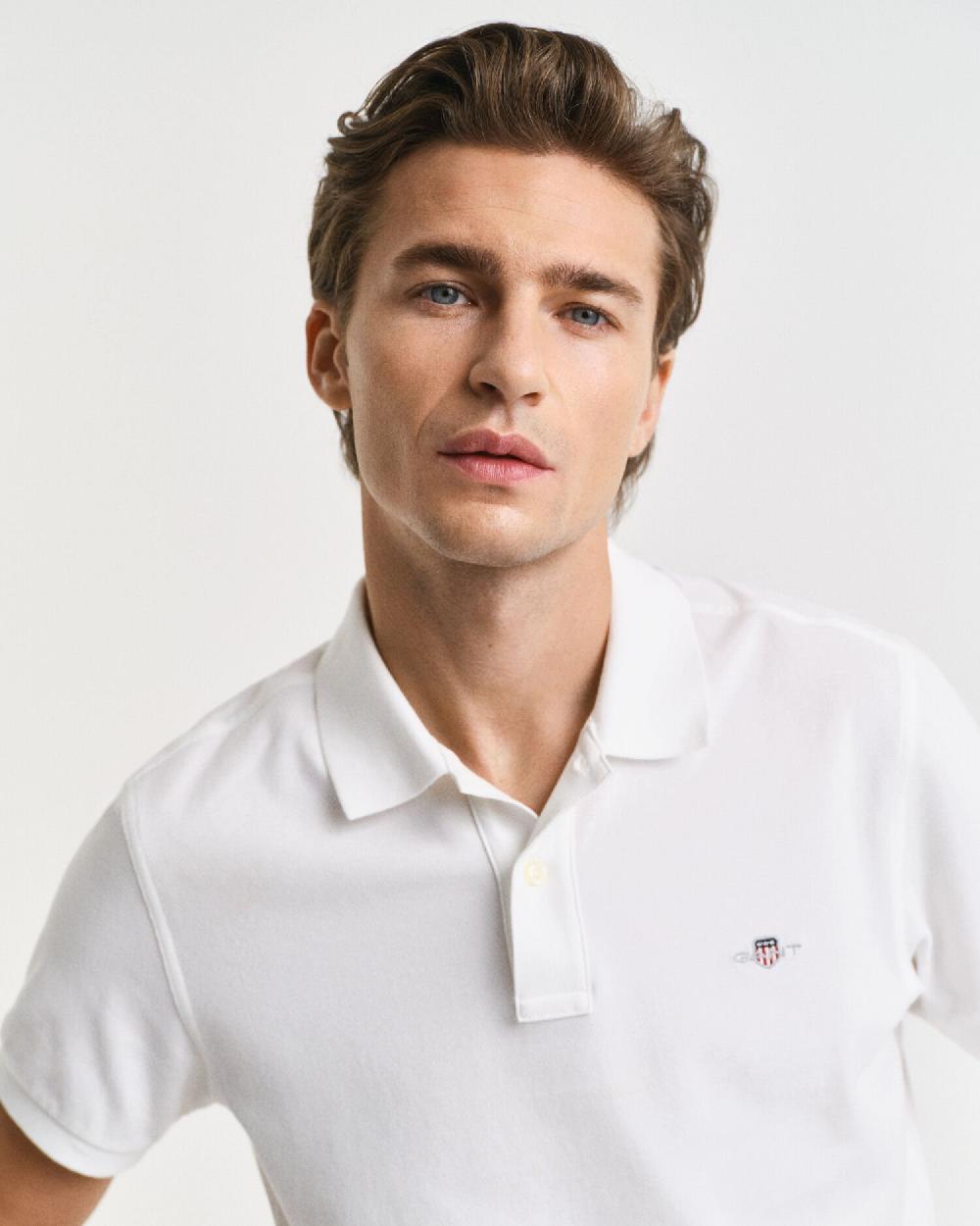 Gant Slim Fit Shield Piqué Polo Shirt White