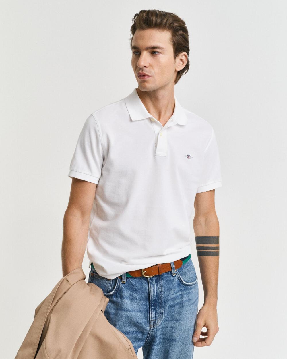 gant Slim Fit Shield Piqué Polo Shirt white