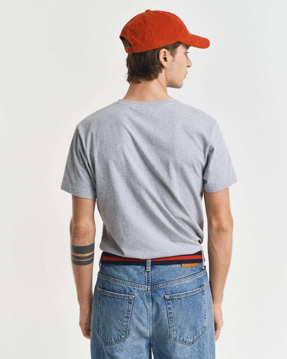 Gant Slim Fit Shield V-Neck T-Shirt Grey Melange