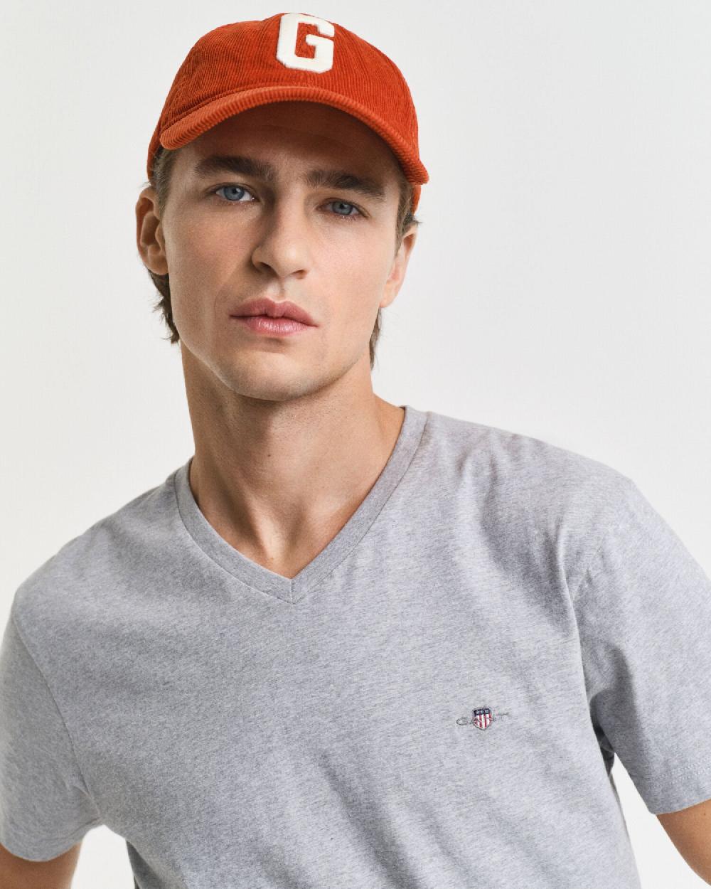 Gant Slim Fit Shield V-Neck T-Shirt Grey Melange