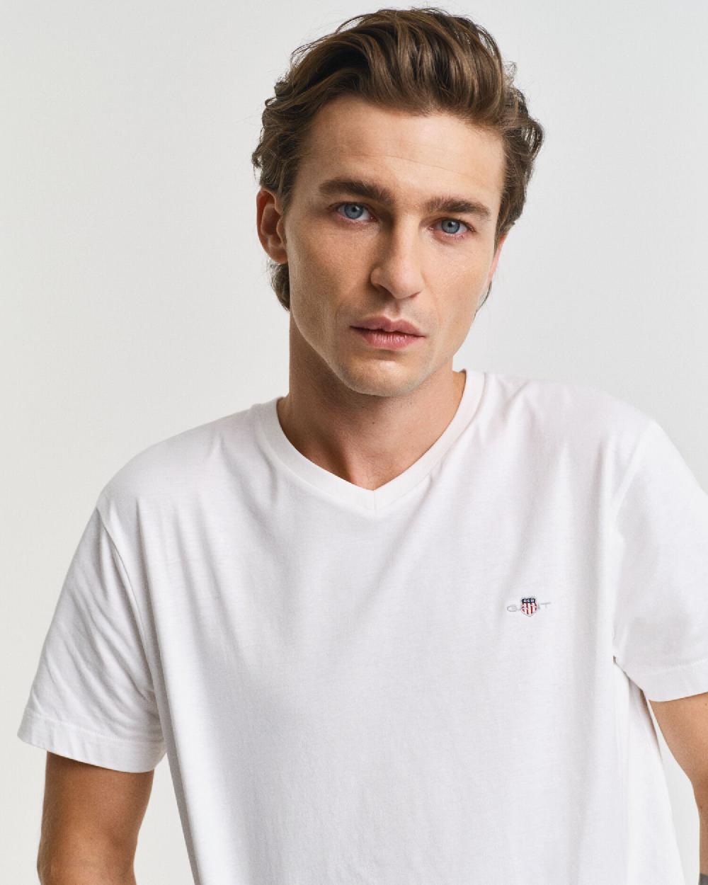 Gant Slim Fit Shield V-Neck T-Shirt White