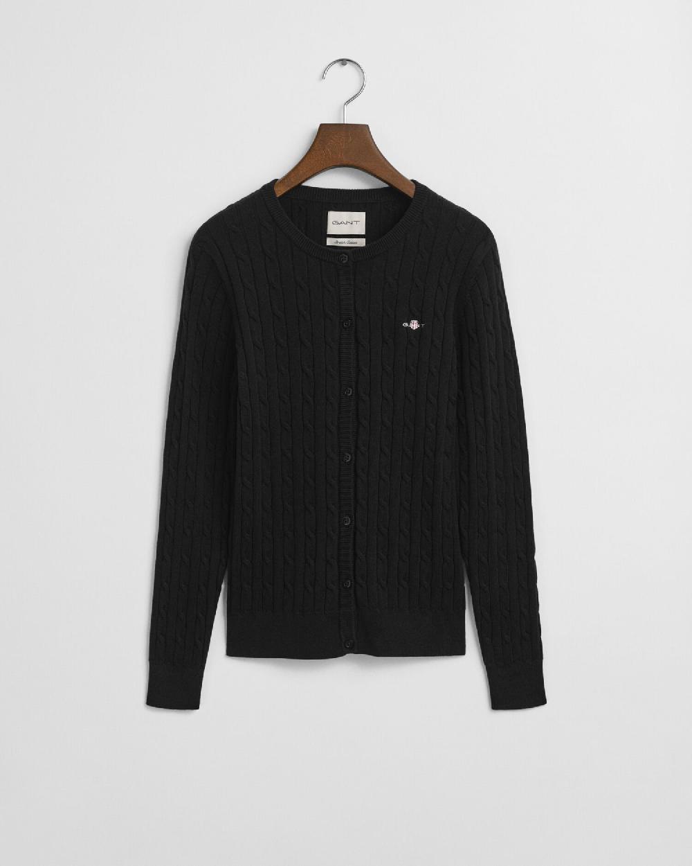 gant Stretch Cotton Cable Knit Cardigan black