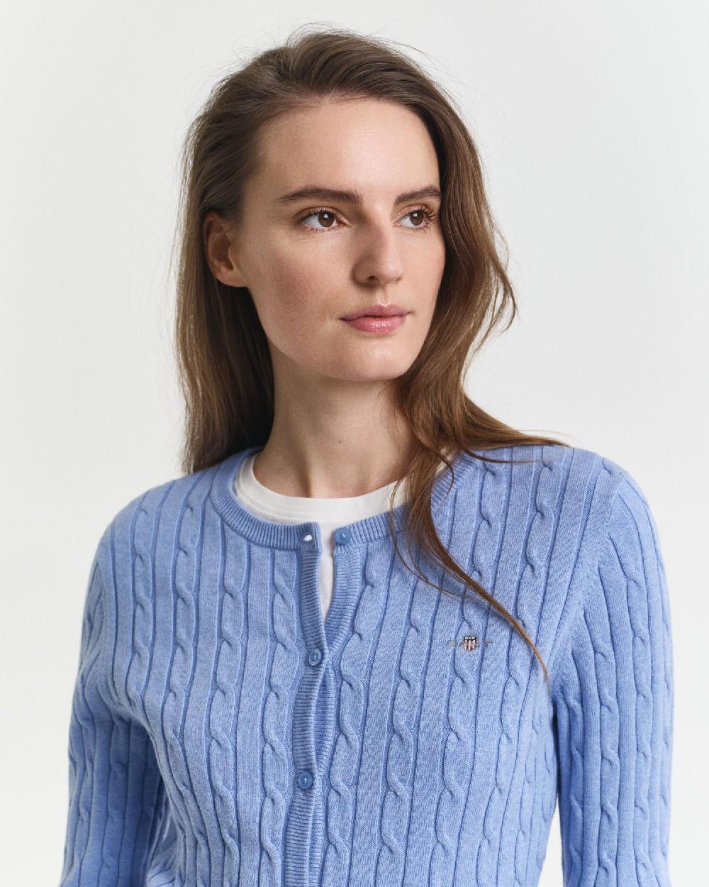 Gant Stretch Cotton Cable Knit Cardigan Clear Sky