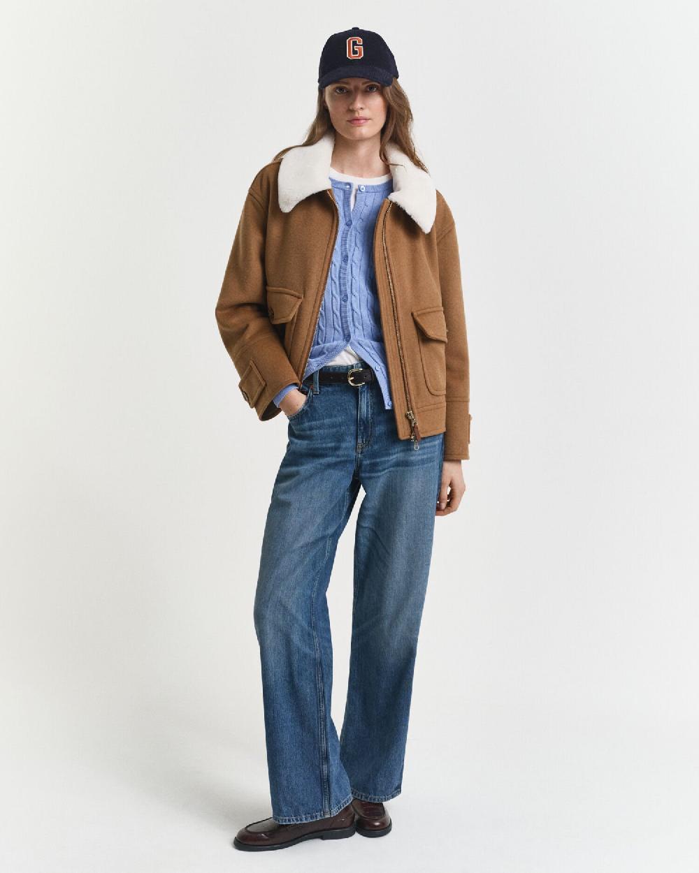 Gant Stretch Cotton Cable Knit Cardigan Clear Sky