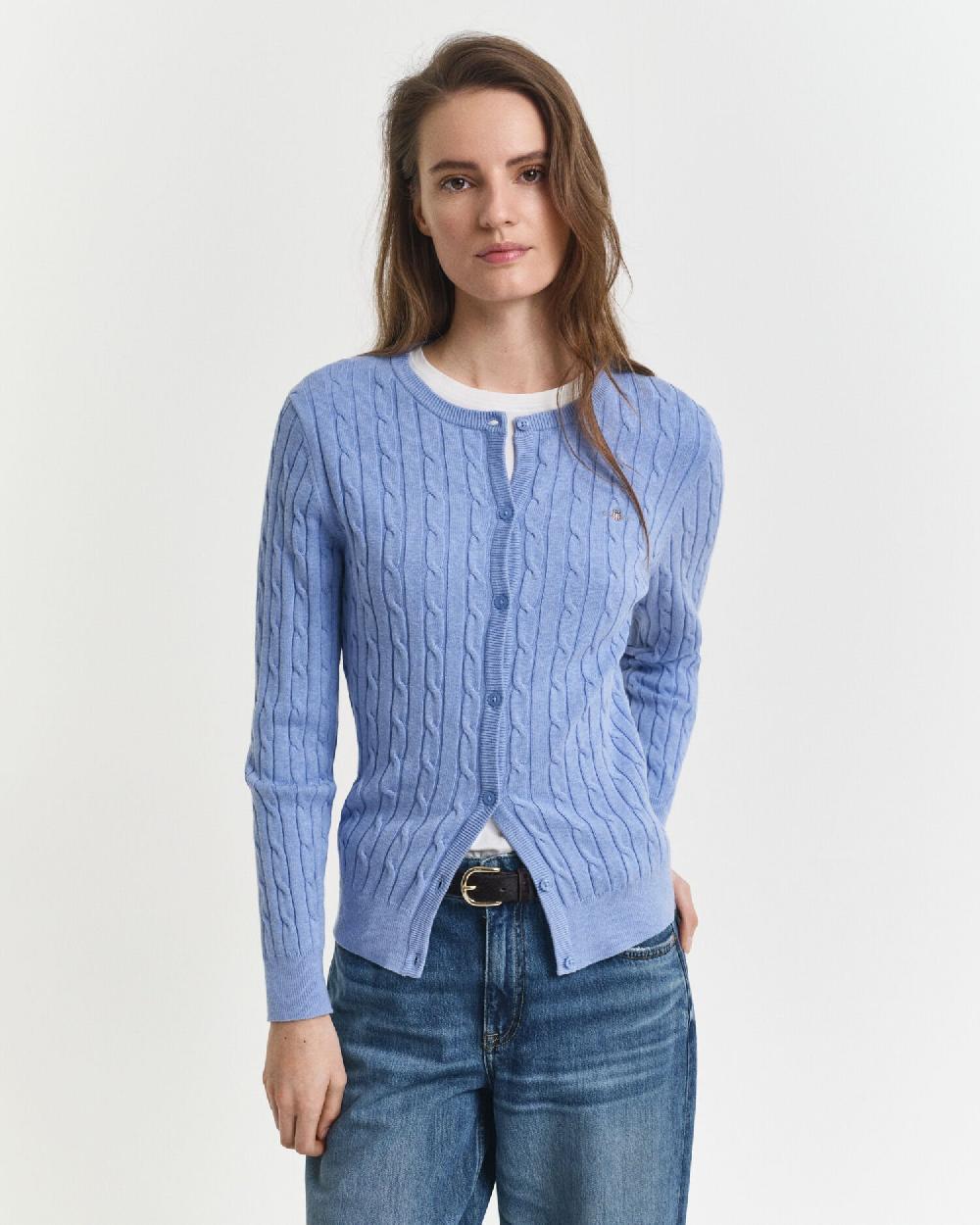 gant Stretch Cotton Cable Knit Cardigan clear sky