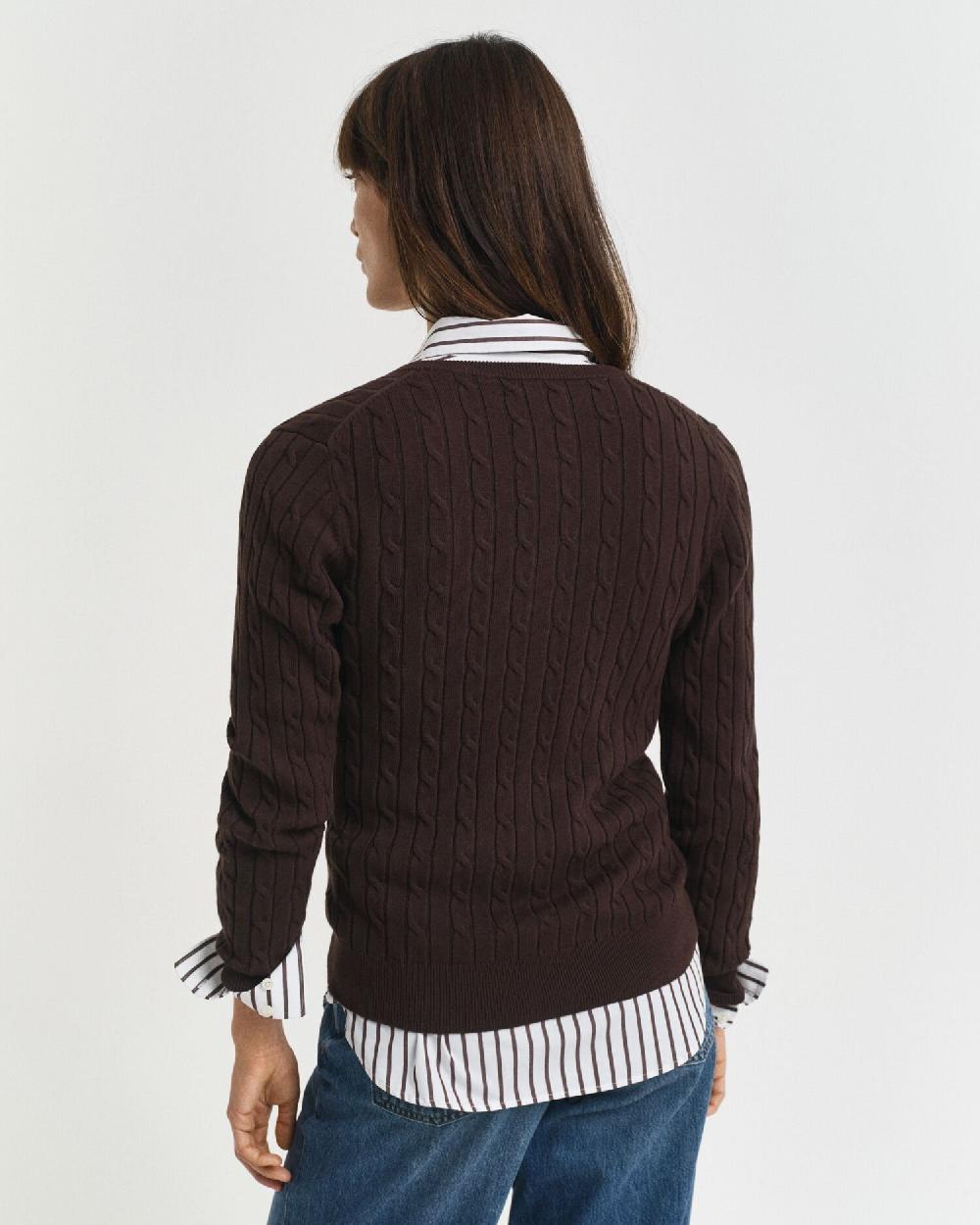 Gant Stretch Cotton Cable Knit Cardigan Deep Brown