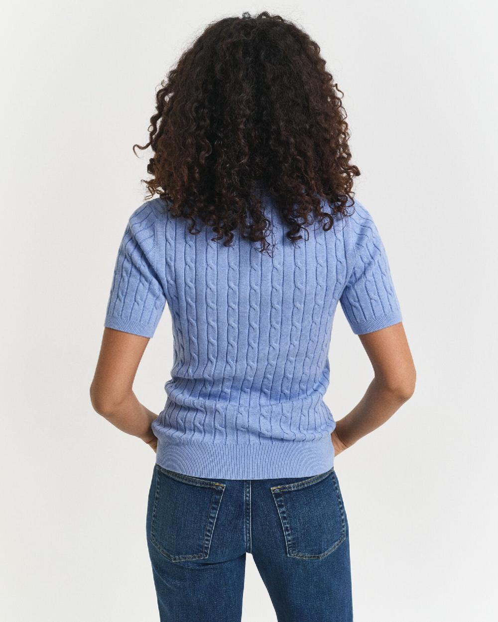 Gant Stretch Cotton Cable Knit Sweater Clear Sky