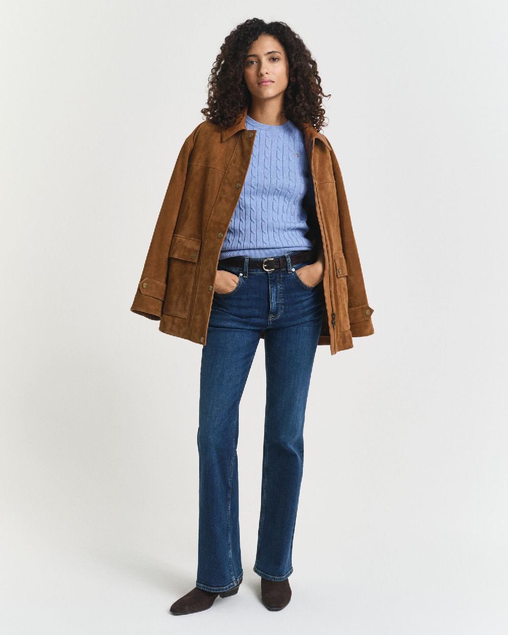 Gant Stretch Cotton Cable Knit Sweater Clear Sky