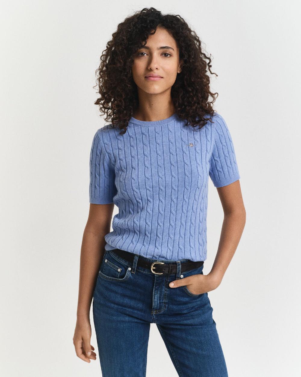 gant Stretch Cotton Cable Knit Sweater clear sky