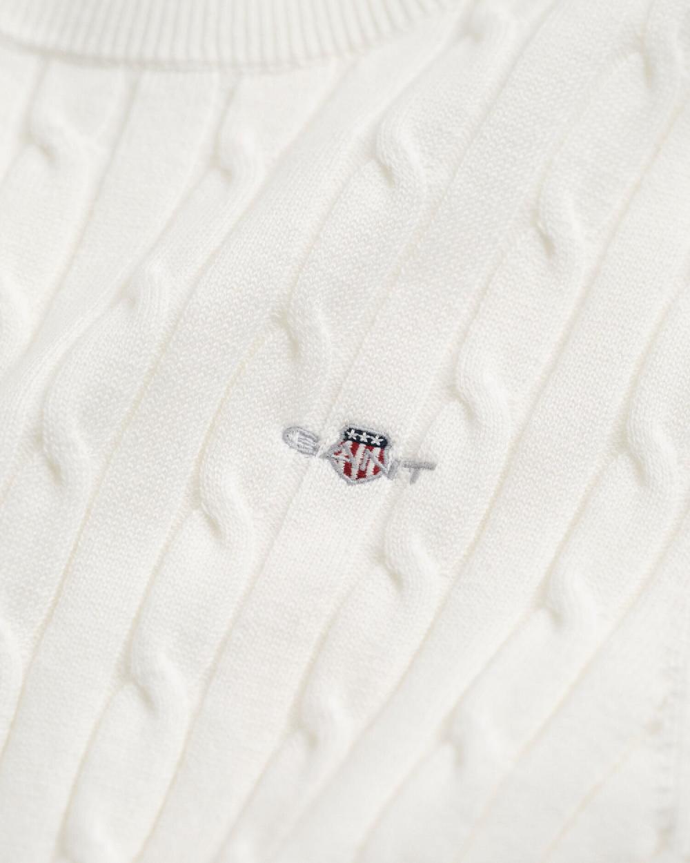 Gant Stretch Cotton Cable Knit Sweater Eggshell