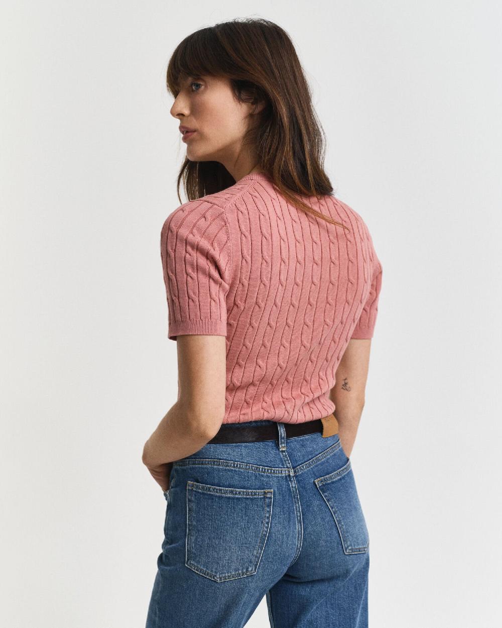 Gant Stretch Cotton Cable Knit Sweater Faded Brick