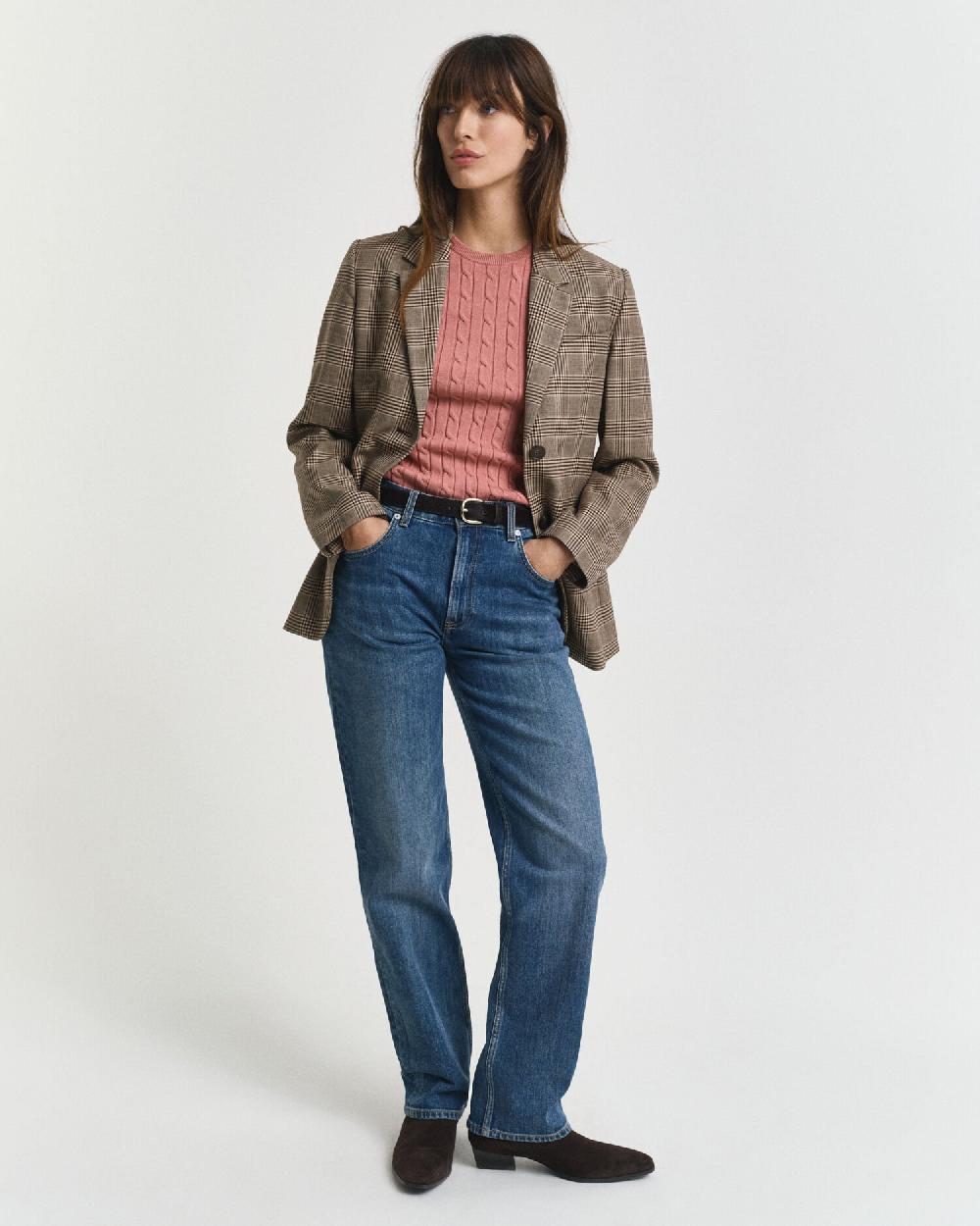 Gant Stretch Cotton Cable Knit Sweater Faded Brick