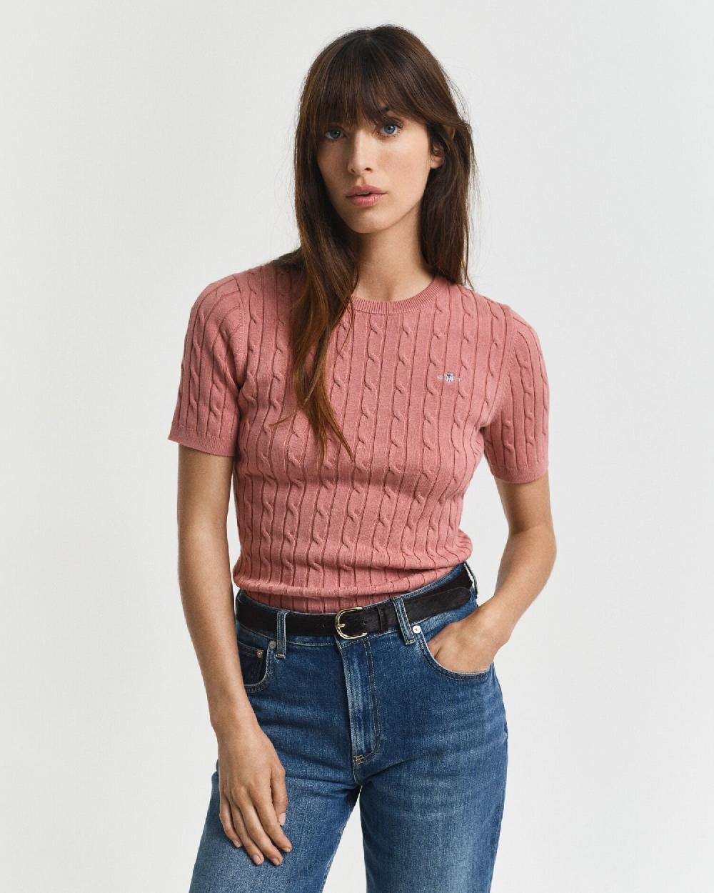 gant Stretch Cotton Cable Knit Sweater faded brick