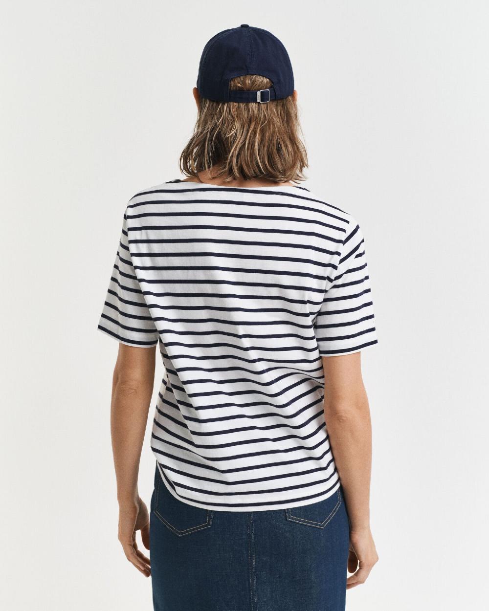 Gant Striped Boat Neck T-Shirt Evening Blue