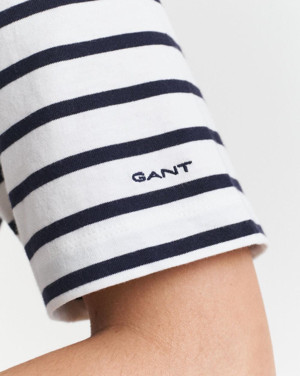 Gant Striped Boat Neck T-Shirt Evening Blue