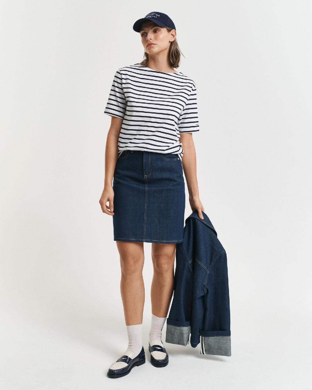 Gant Striped Boat Neck T-Shirt Evening Blue