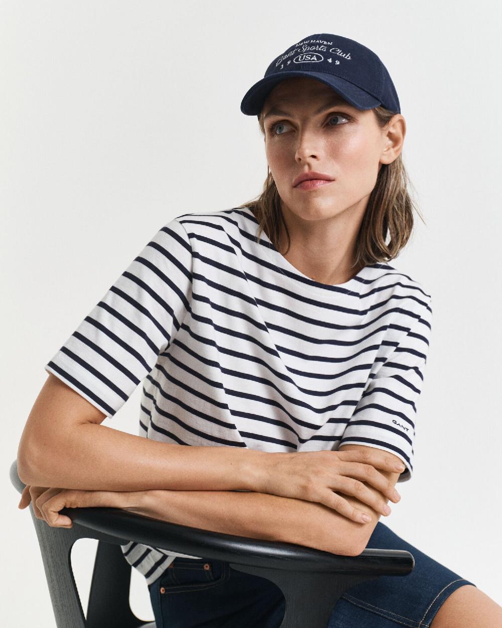gant Striped Boat Neck T-Shirt evening blue