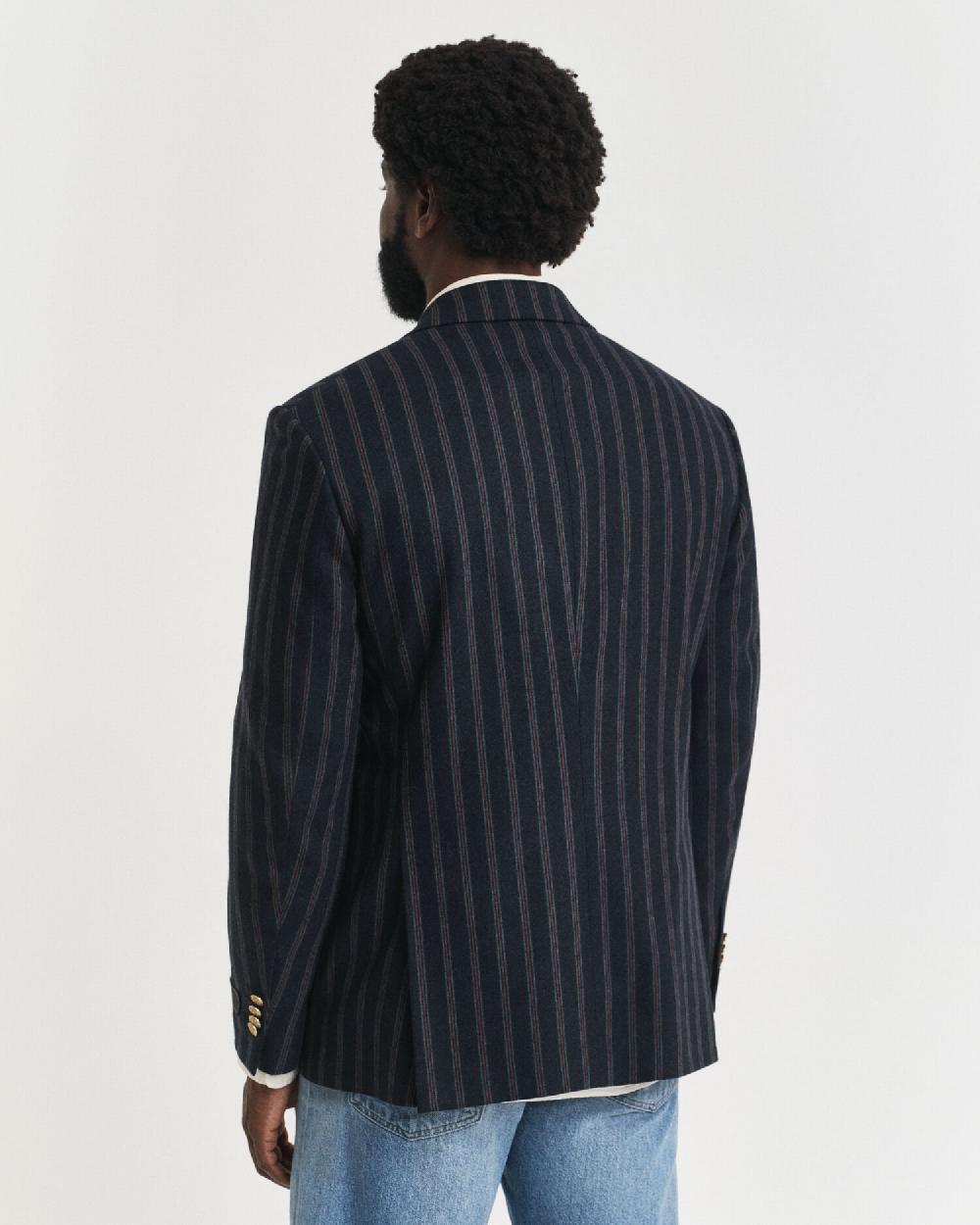 Gant Striped Flannel Club Blazer Evening Blue