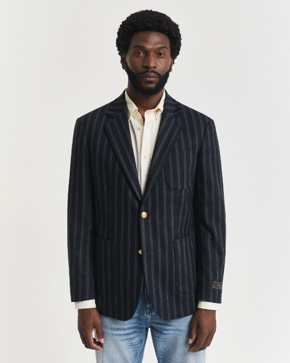 Gant Striped Flannel Club Blazer Evening Blue