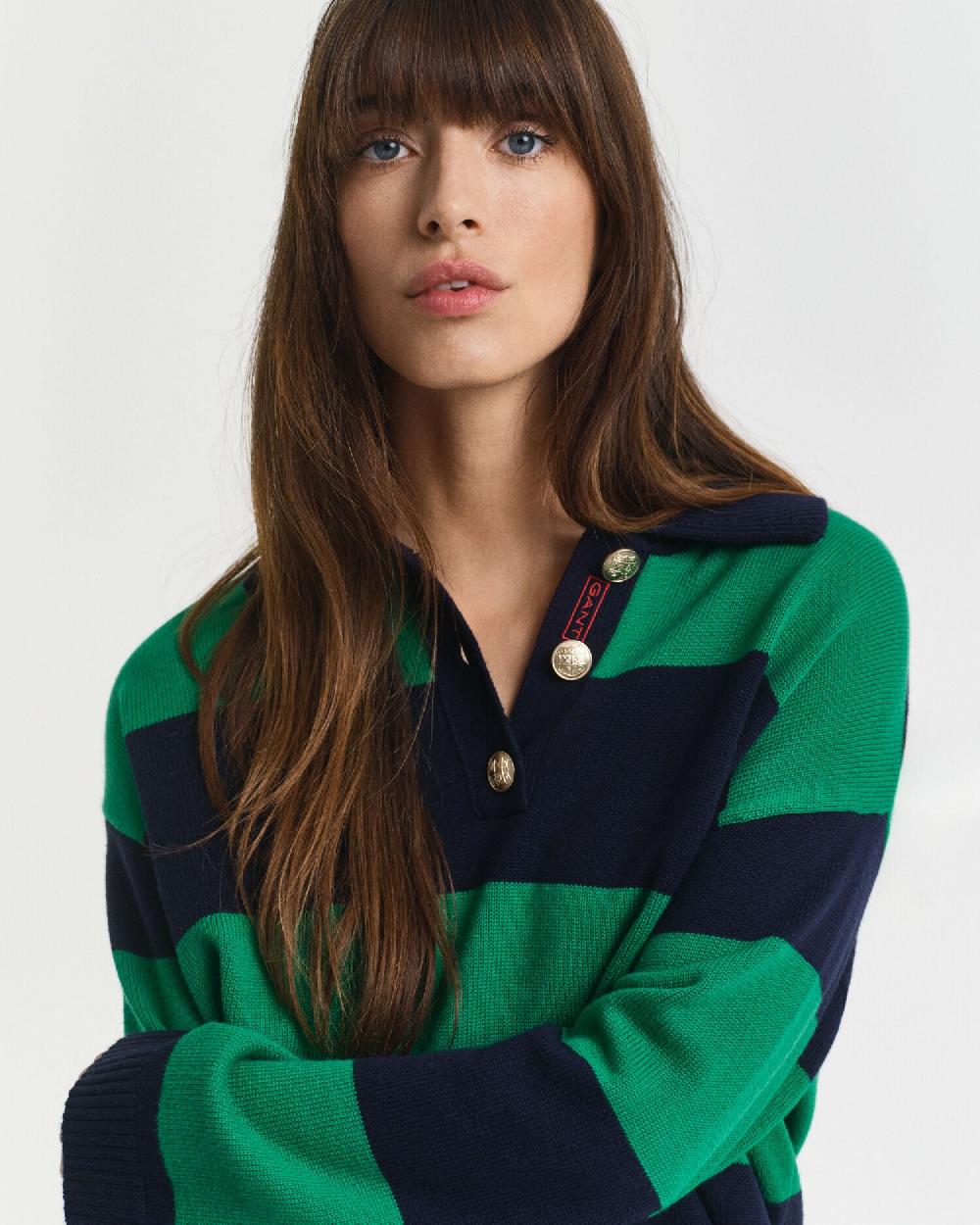 Gant Striped Knitted Rugger Evening Blue