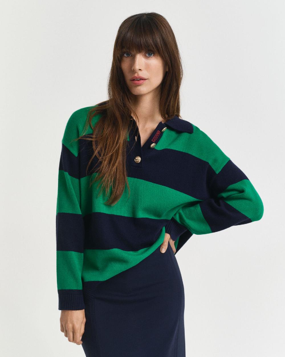 gant Striped Knitted Rugger evening blue