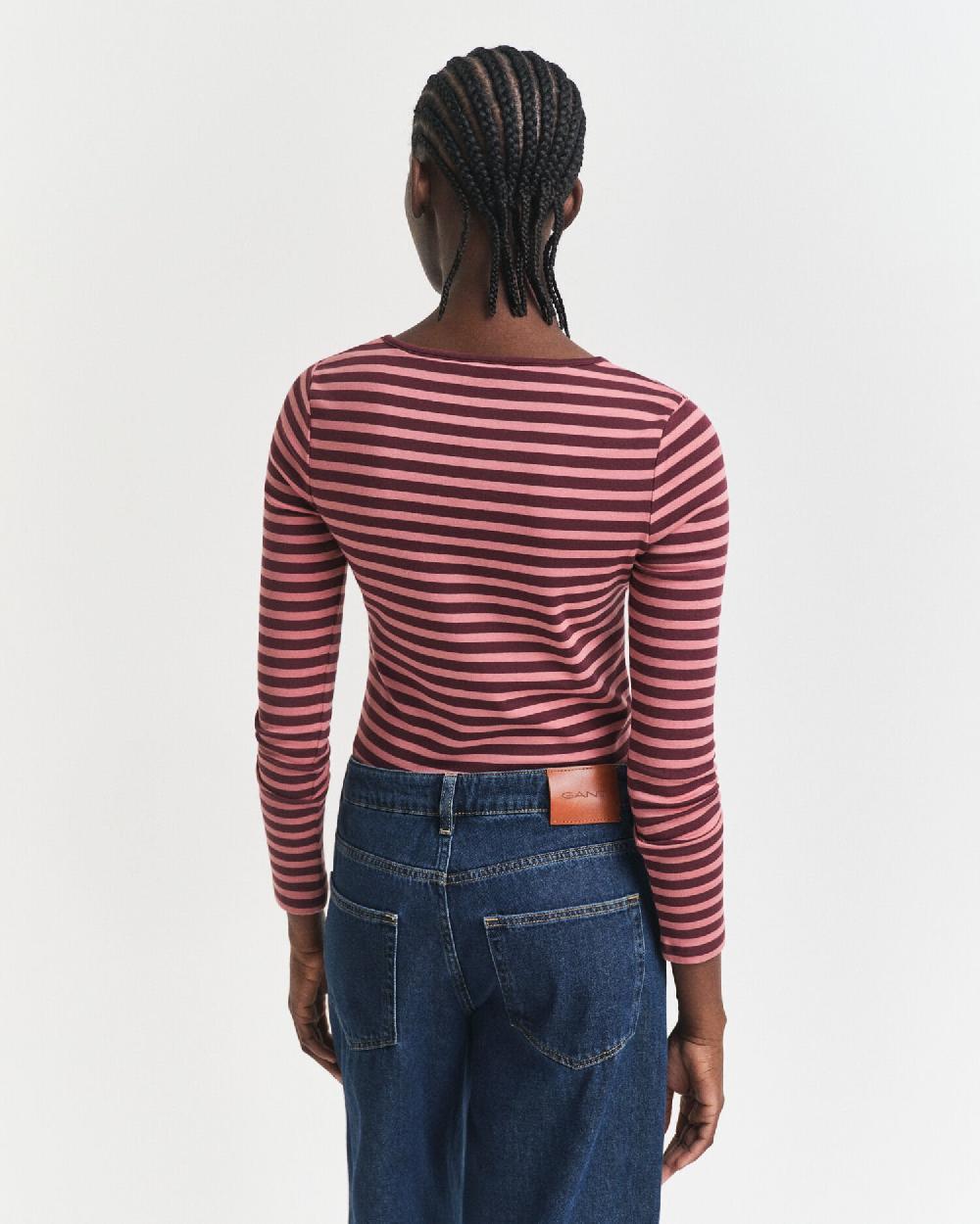 Gant Striped Rib Long Sleeve T-Shirt Plum Wine