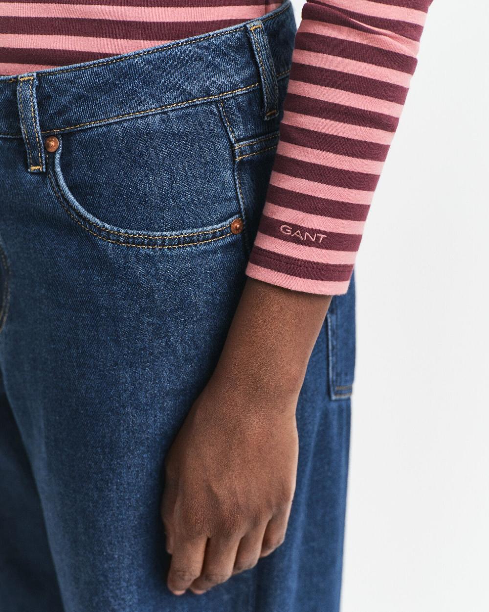 Gant Striped Rib Long Sleeve T-Shirt Plum Wine