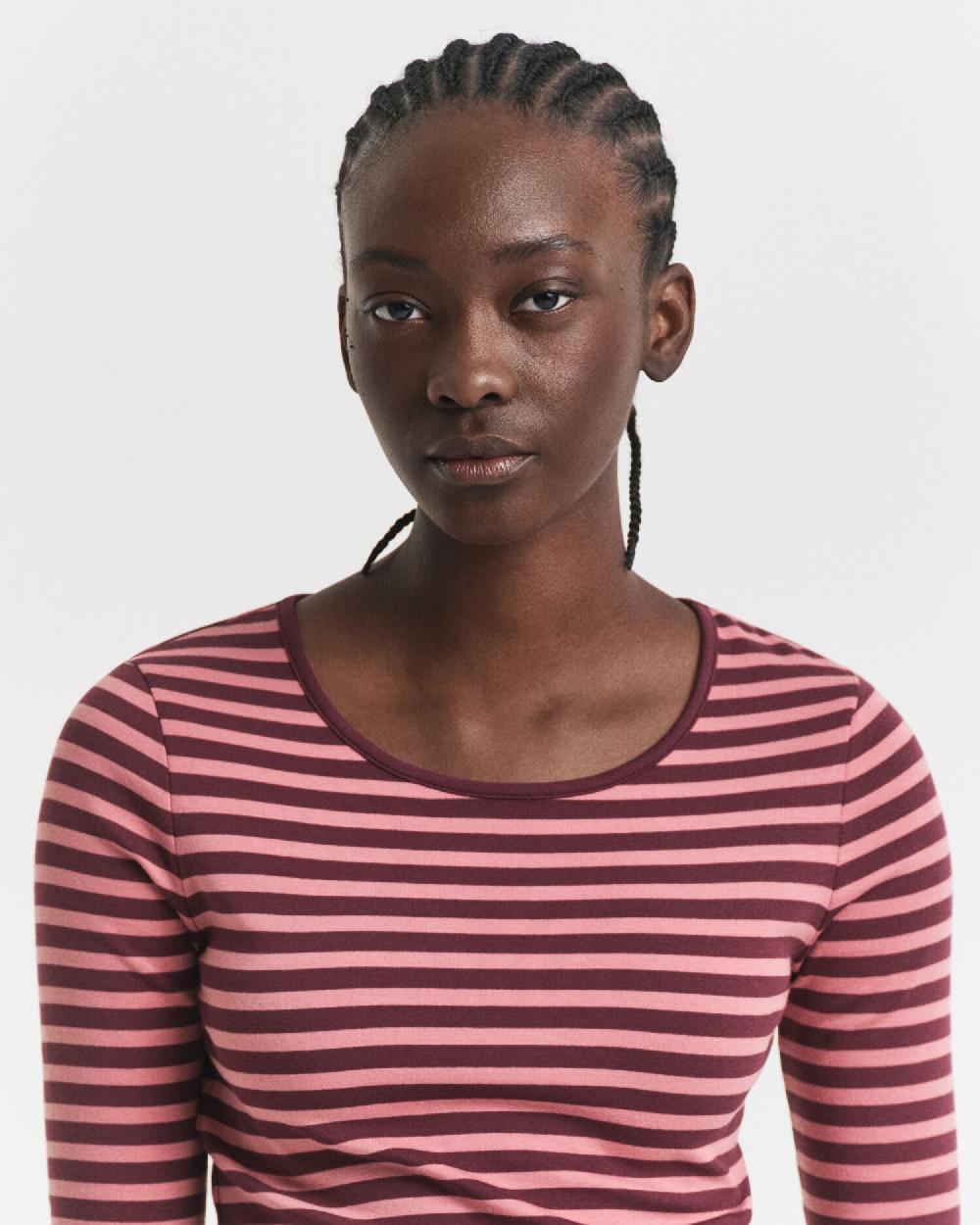 Gant Striped Rib Long Sleeve T-Shirt Plum Wine