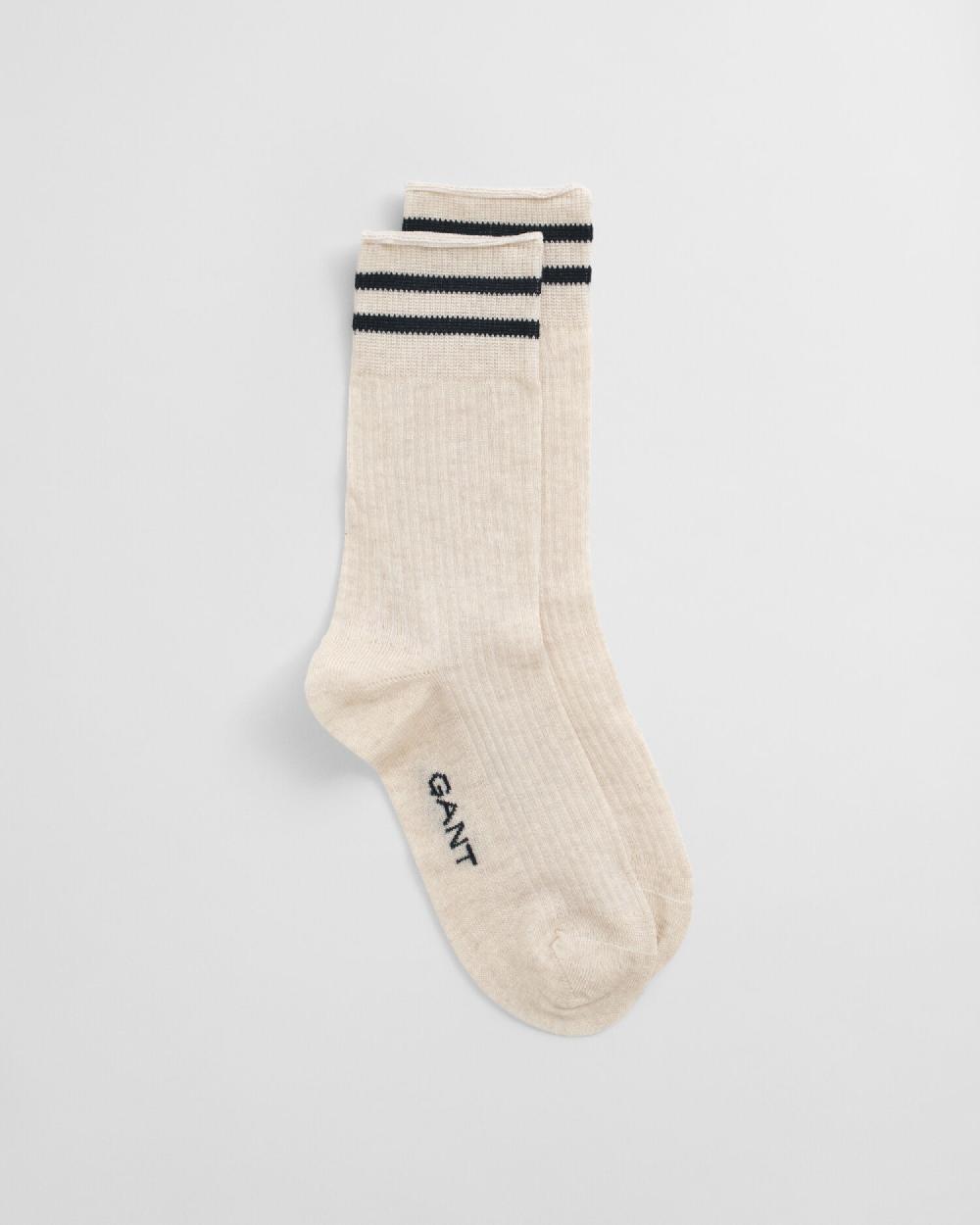 gant Striped Ribbed Socks light beige melange