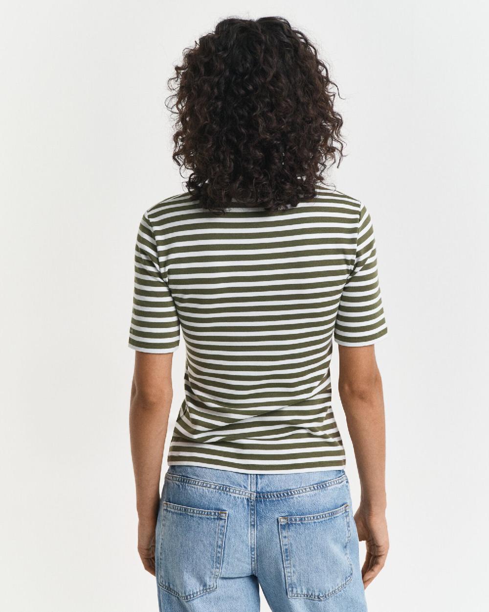Gant Striped Ribbed T-Shirt Moss Green