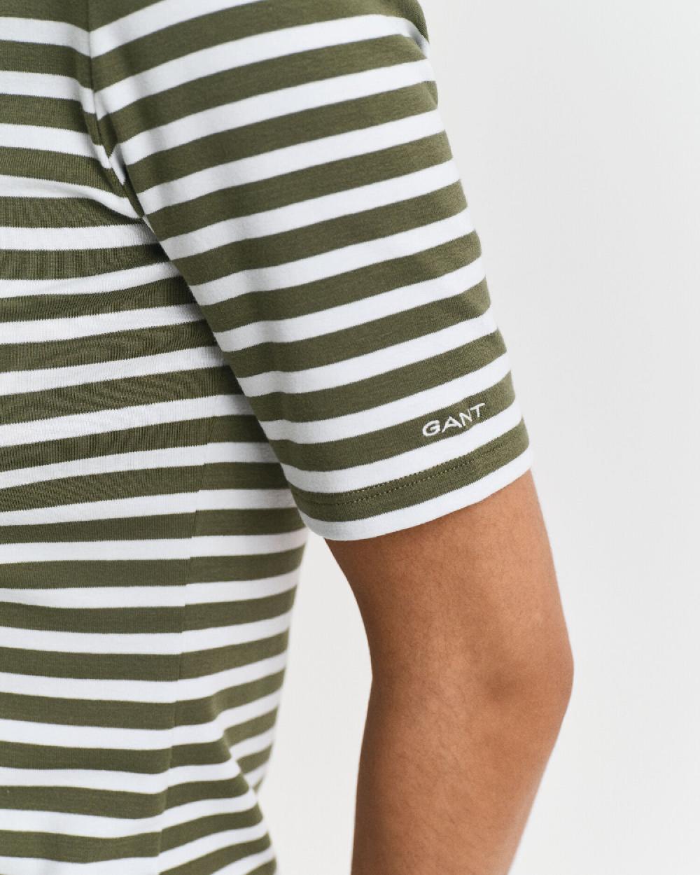 Gant Striped Ribbed T-Shirt Moss Green