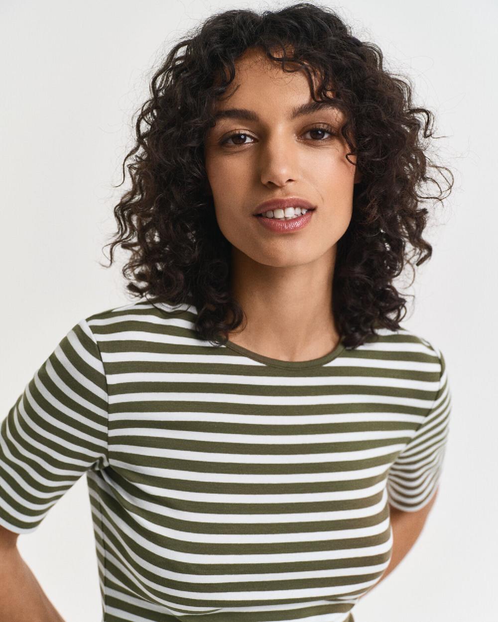 Gant Striped Ribbed T-Shirt Moss Green