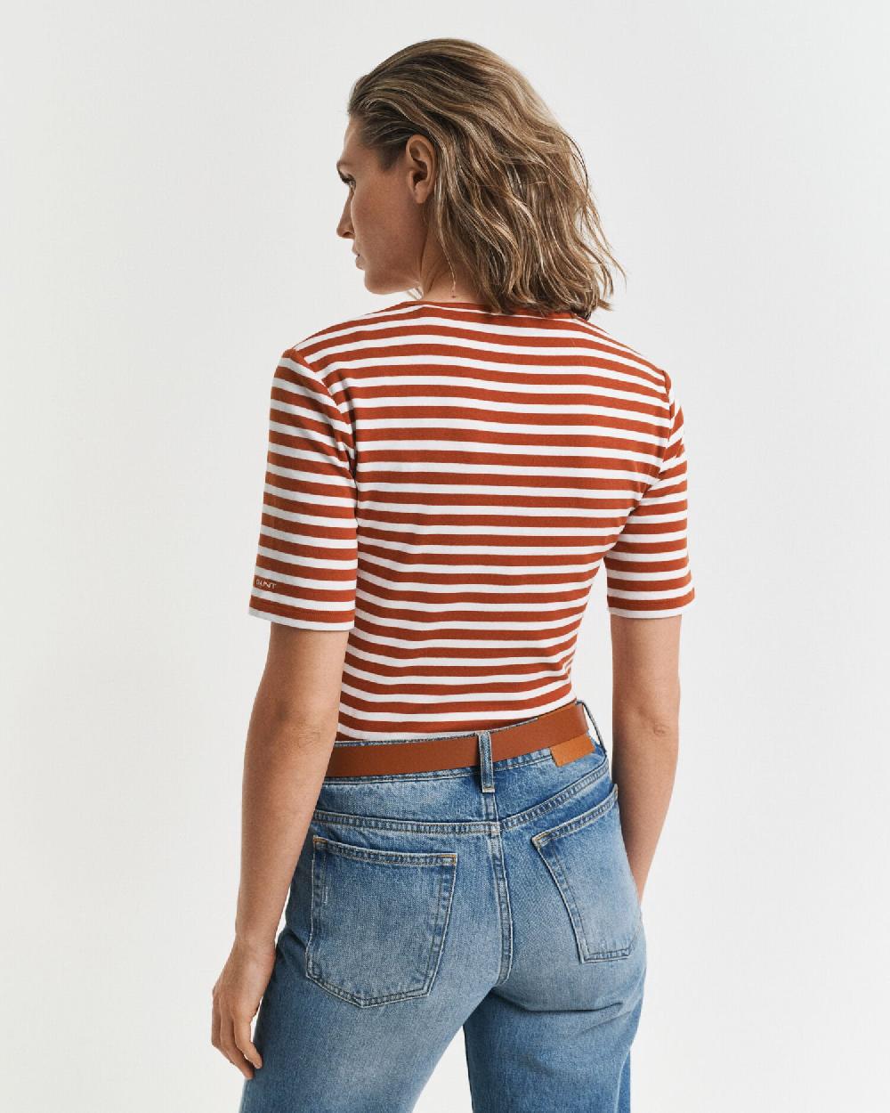 Gant Striped Ribbed T-Shirt Rusty Brown