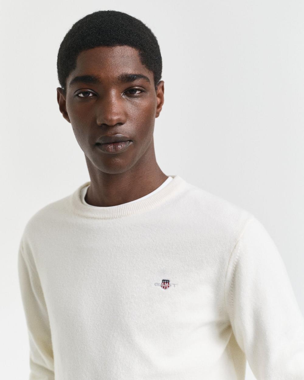 Gant Superfine Lambswool Crew Neck Sweater Cream